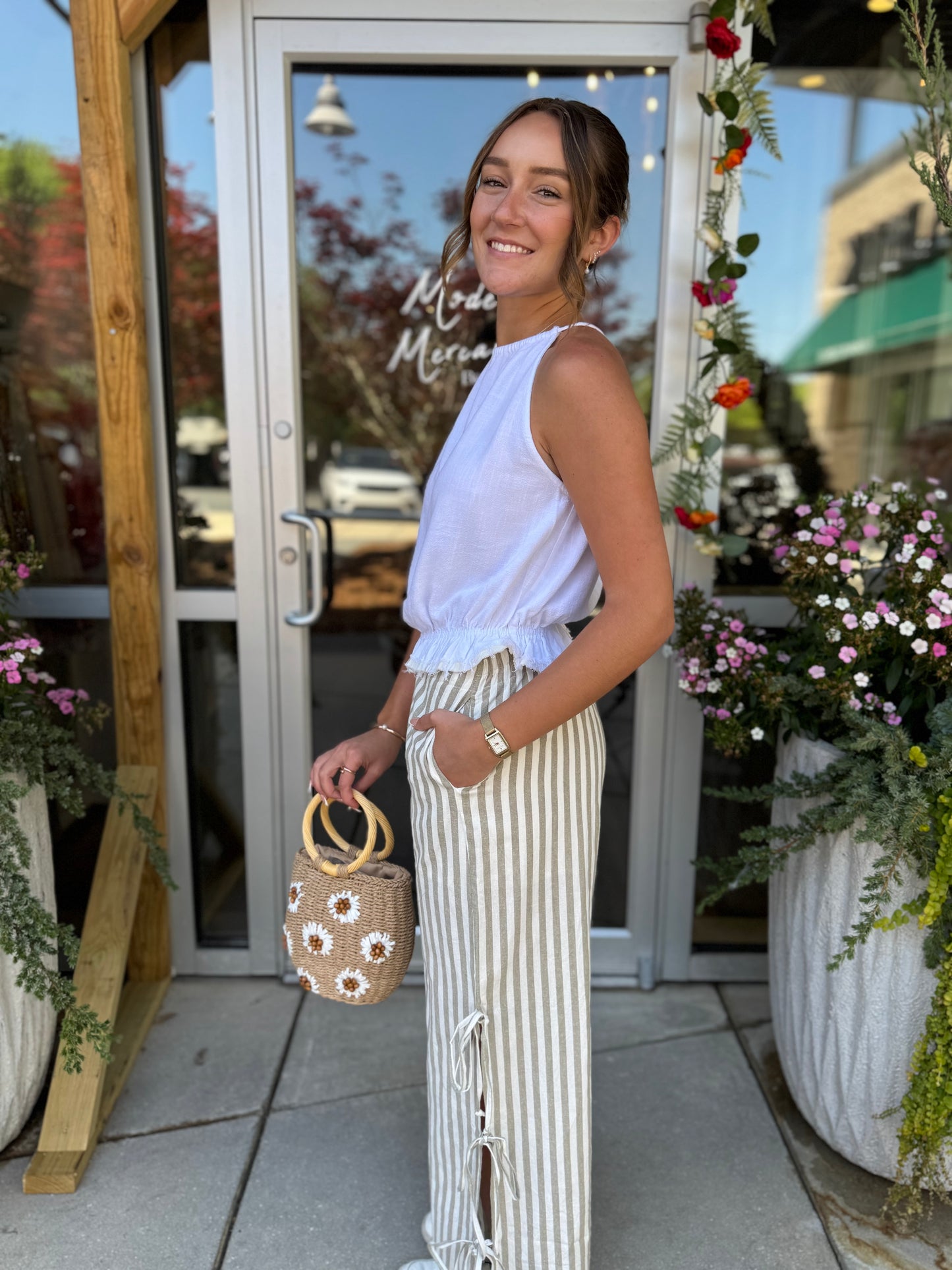 White Linen Tie Back Tank