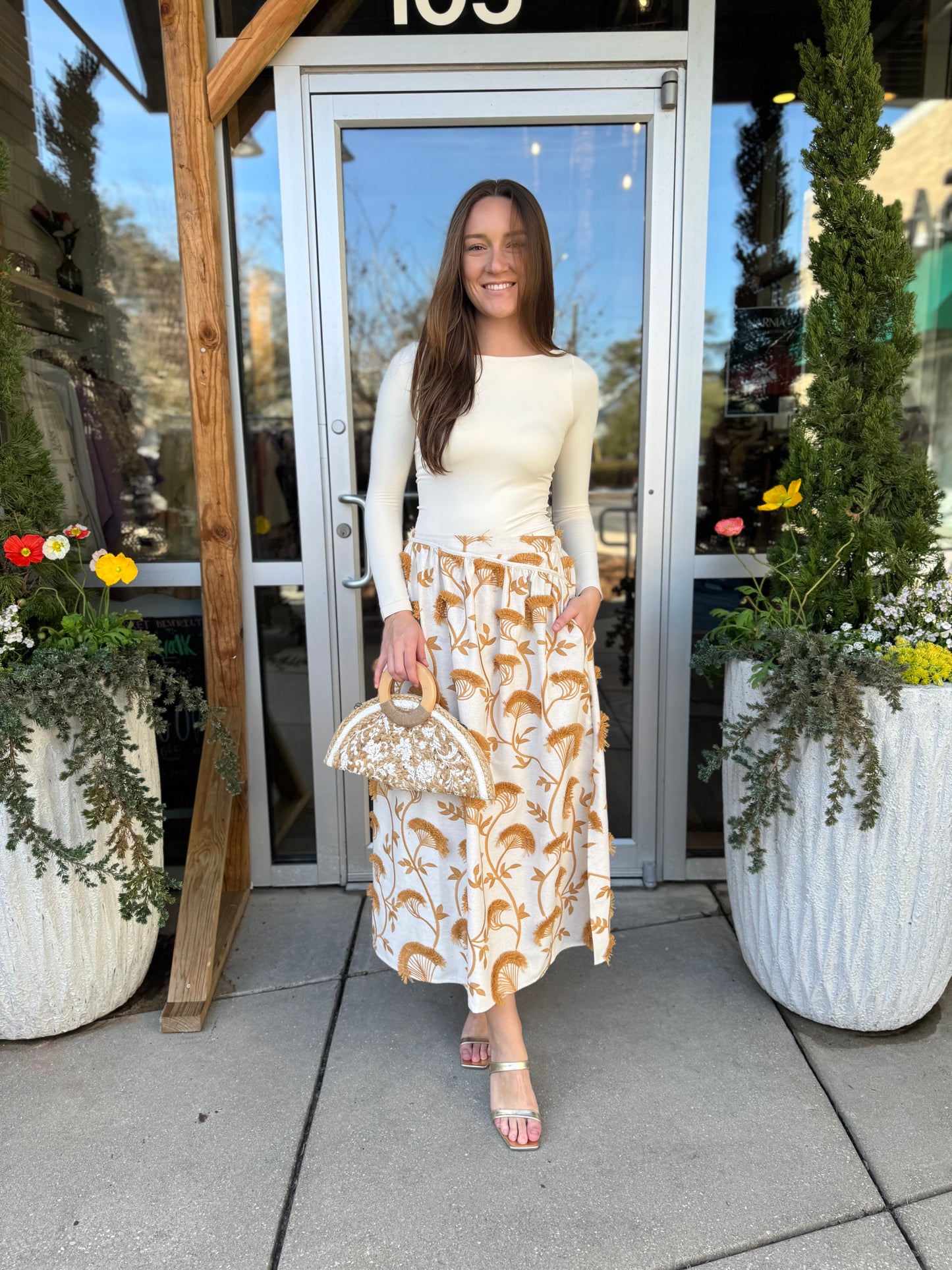 3D Embroidered Midi Skirt