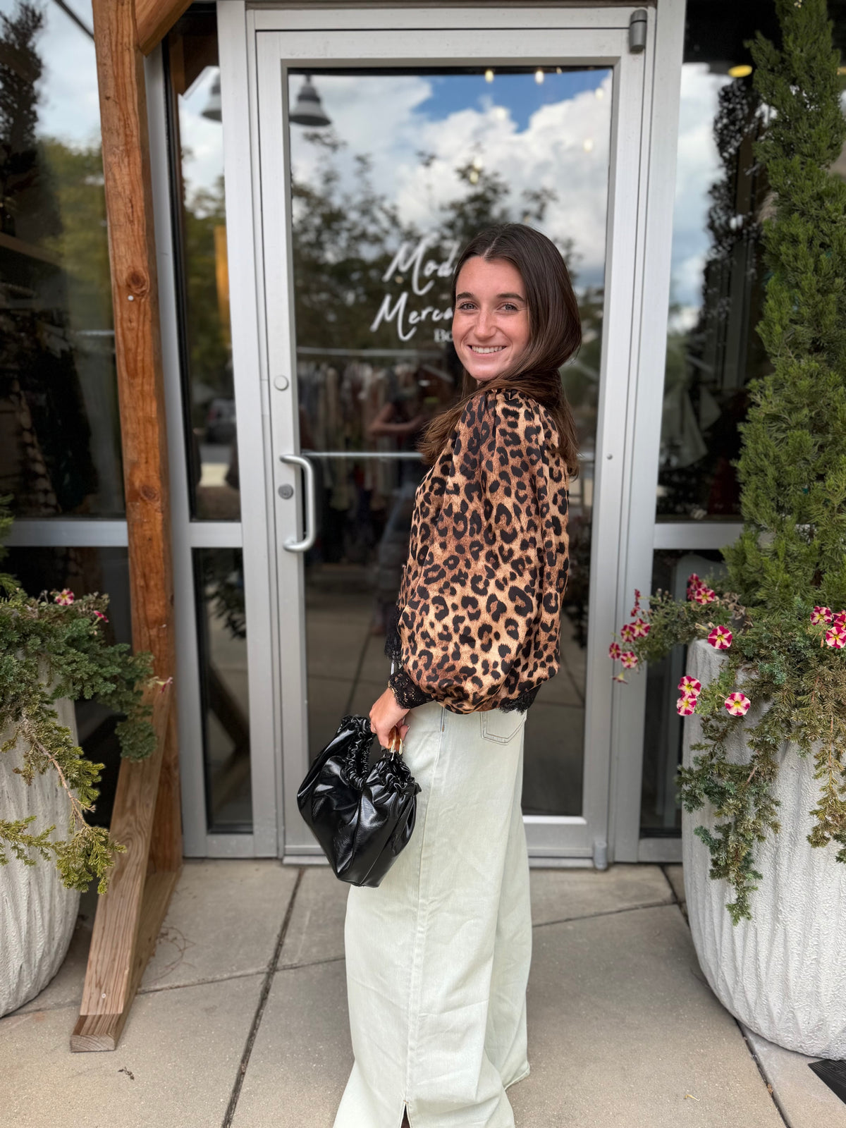 Leopard Lace Trim Blouse