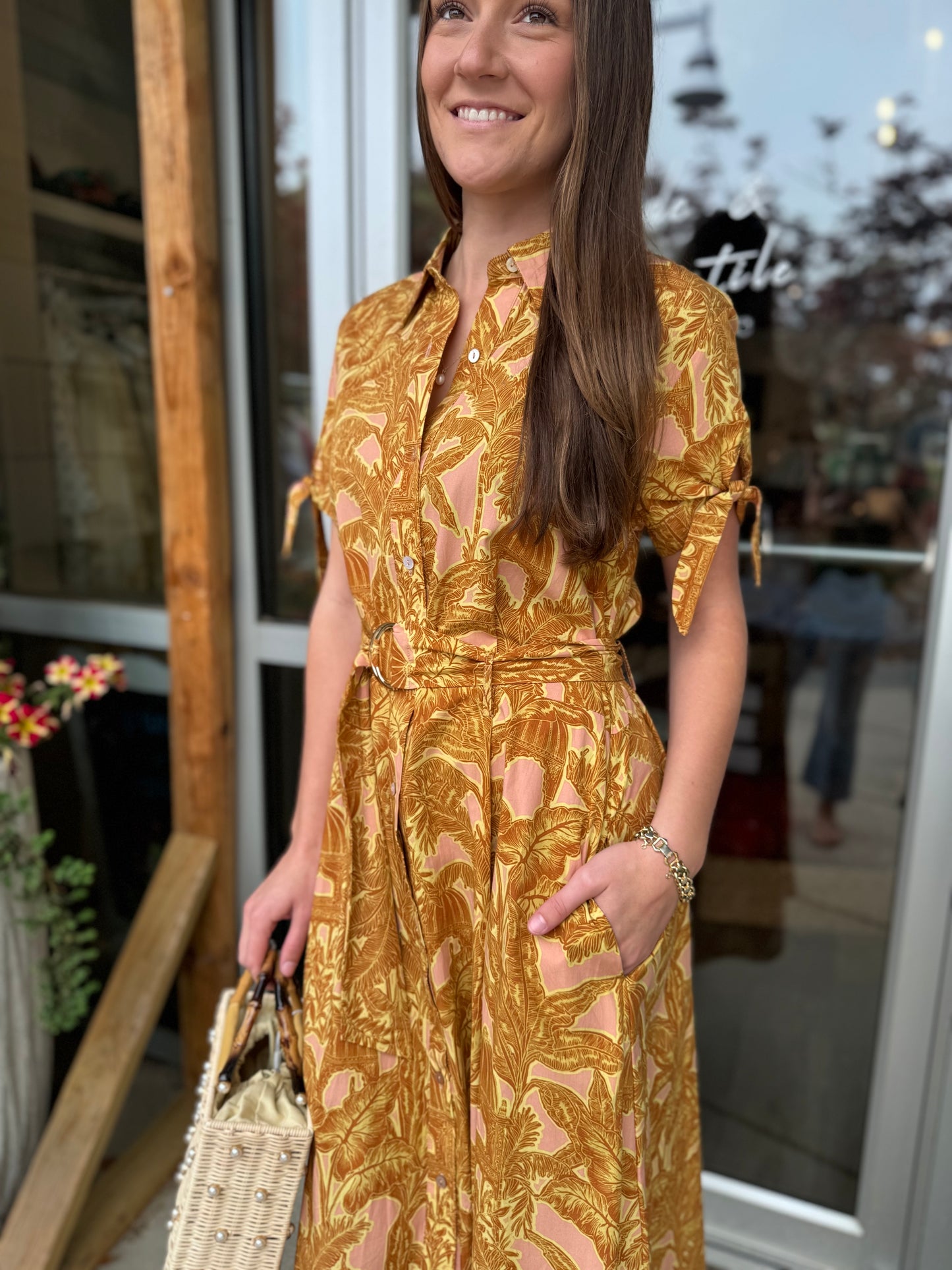 Golden Apricot Belted Dress