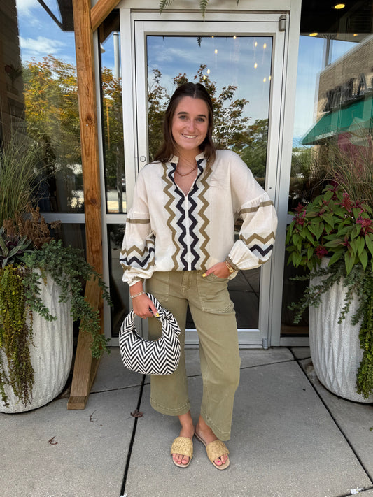 Split Neck Embroidered Top