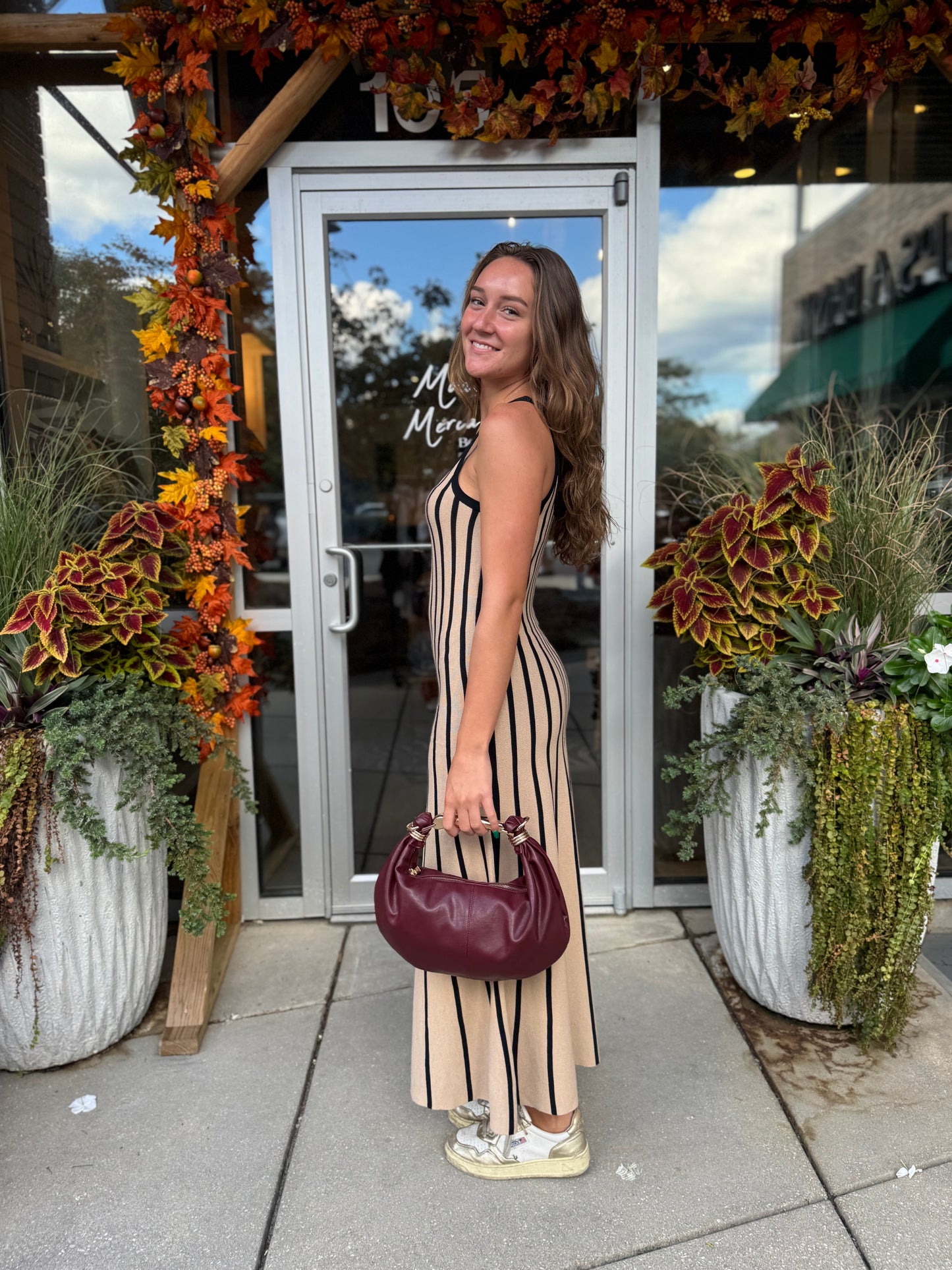 Ribbed Striped Midi Dress