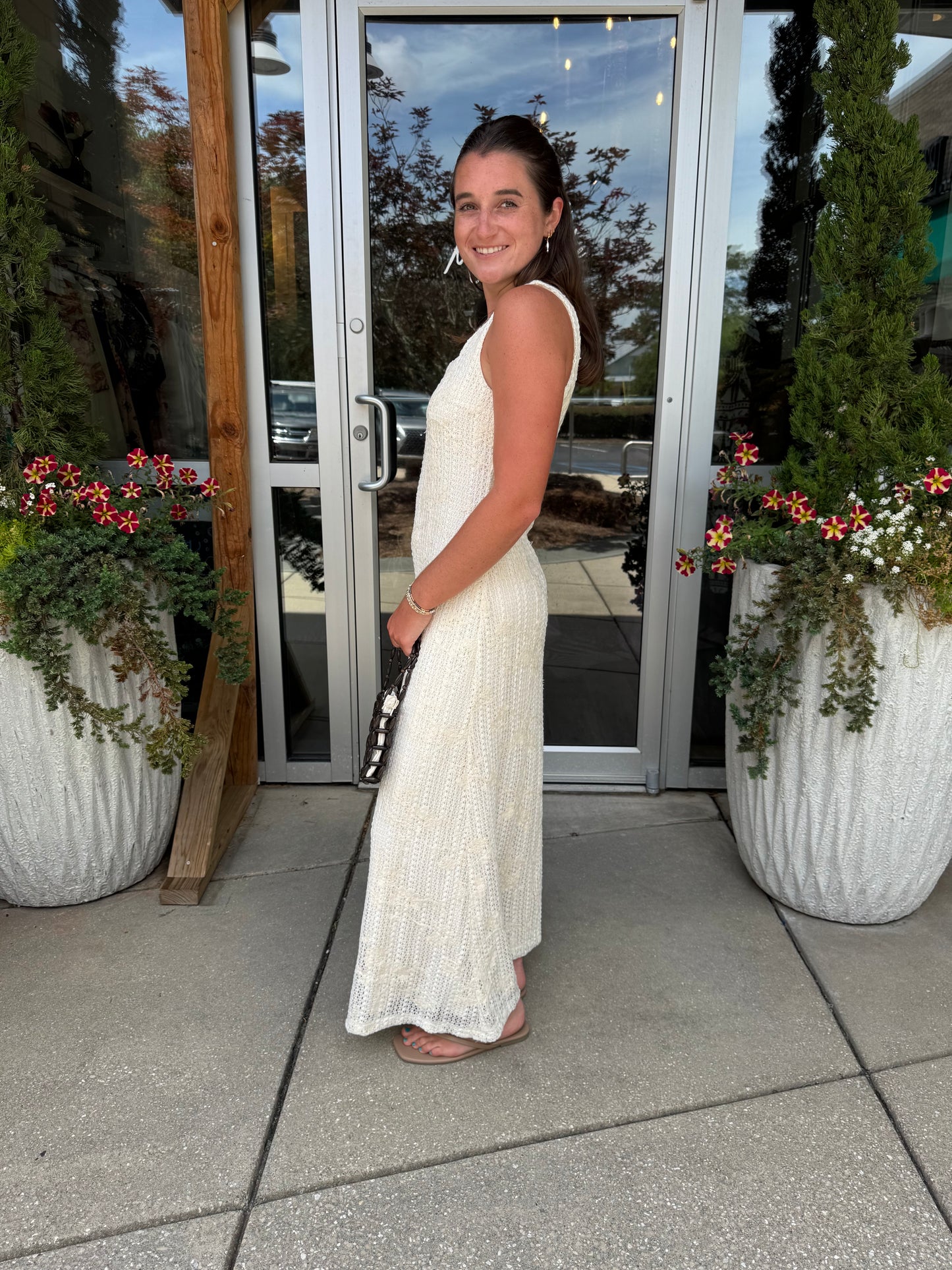 Crochet Bead Detail Midi Dress