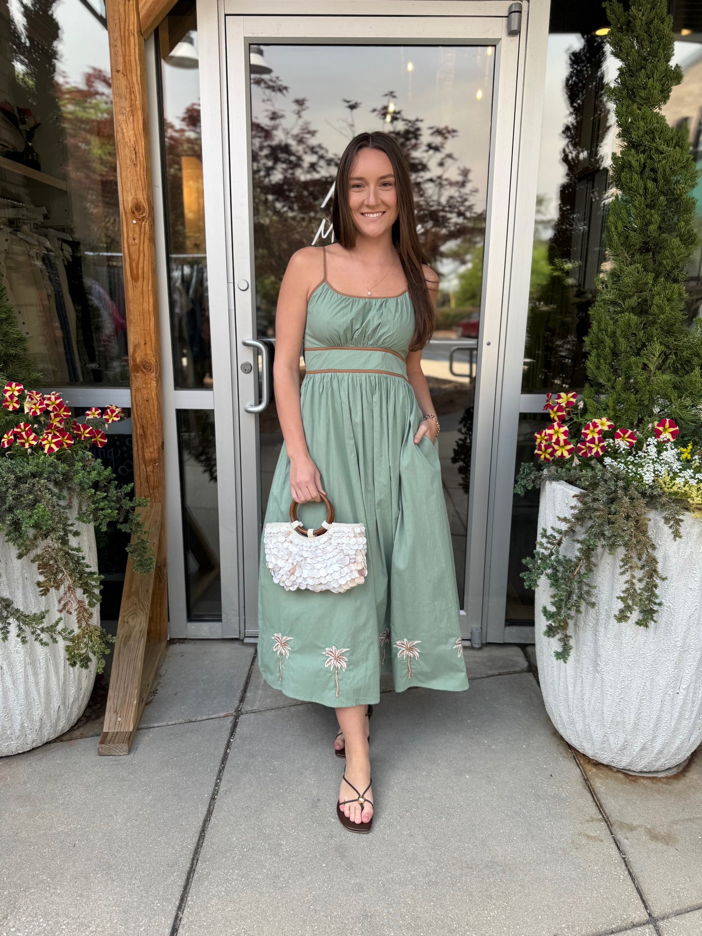Embroidered Palm Maxi Dress