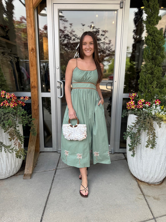 Embroidered Palm Maxi Dress