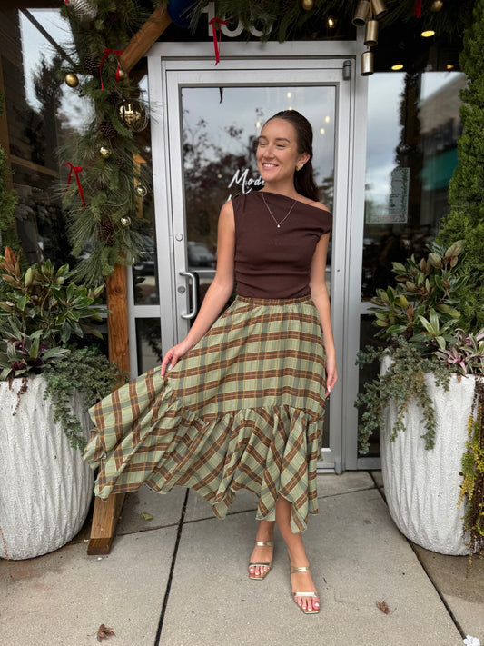 Plaid Pleat Maxi Skirt
