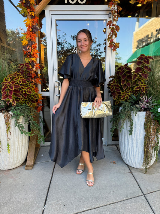 Midnight Satin Midi Dress