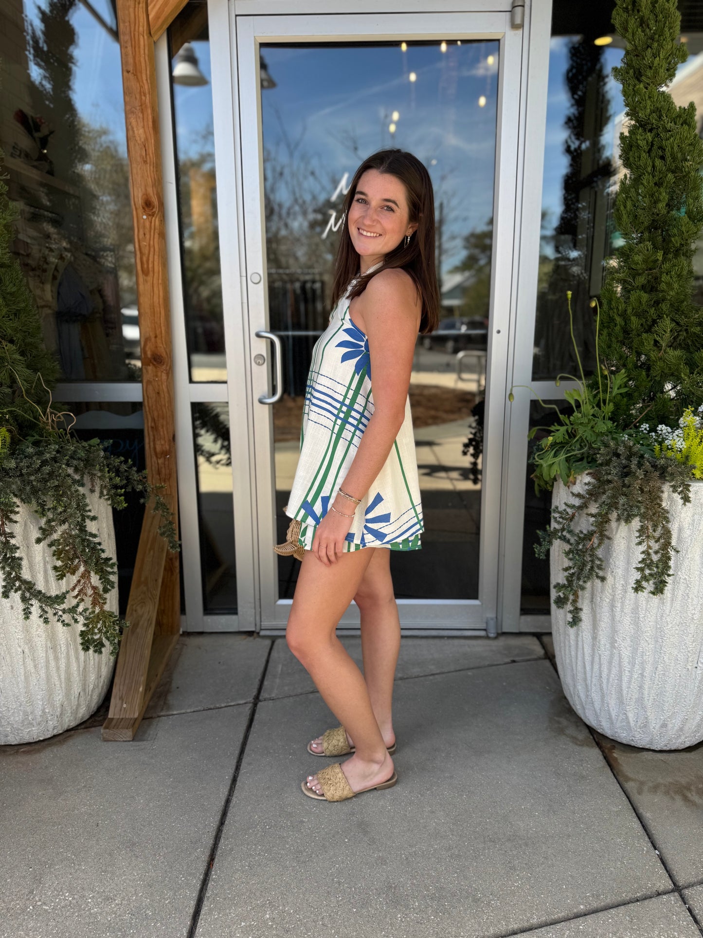 Printed Linen Halter Romper