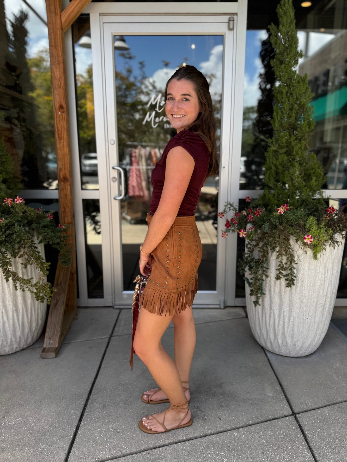 Faux Suede Fringe Skirt