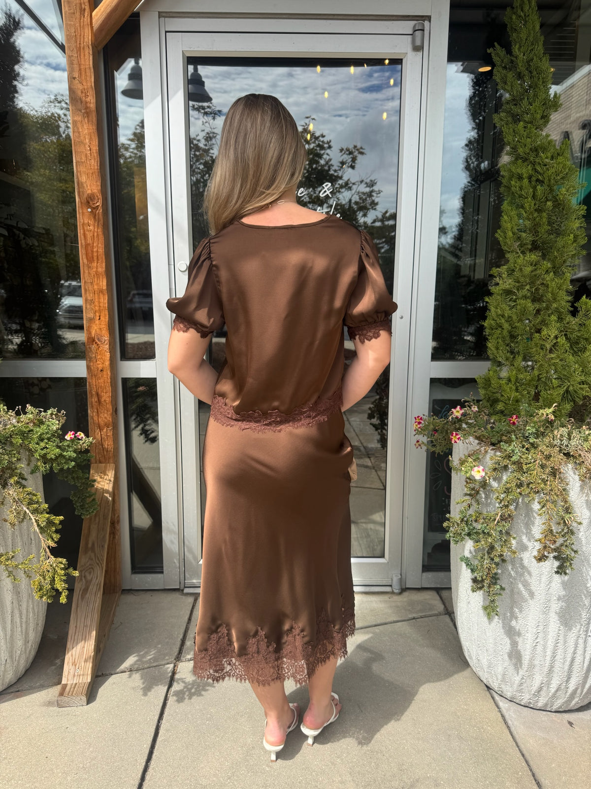 Satin Lace Trim Blouse