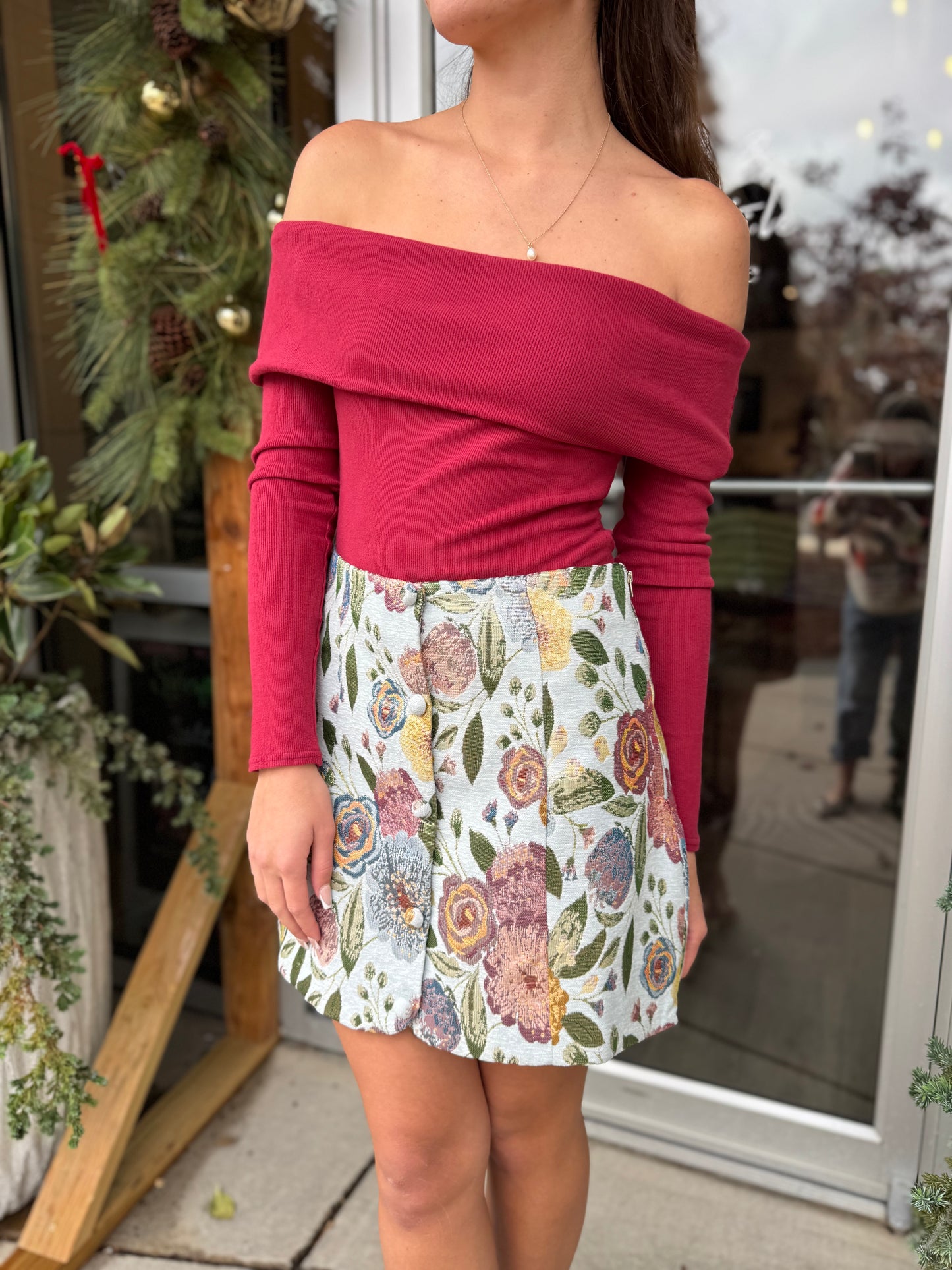 Jacquard Button Down Skirt