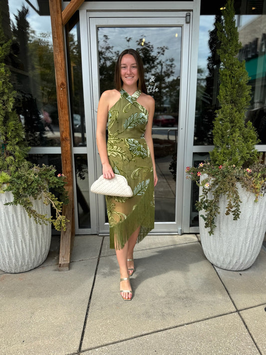 Velvet Fringe Midi Dress