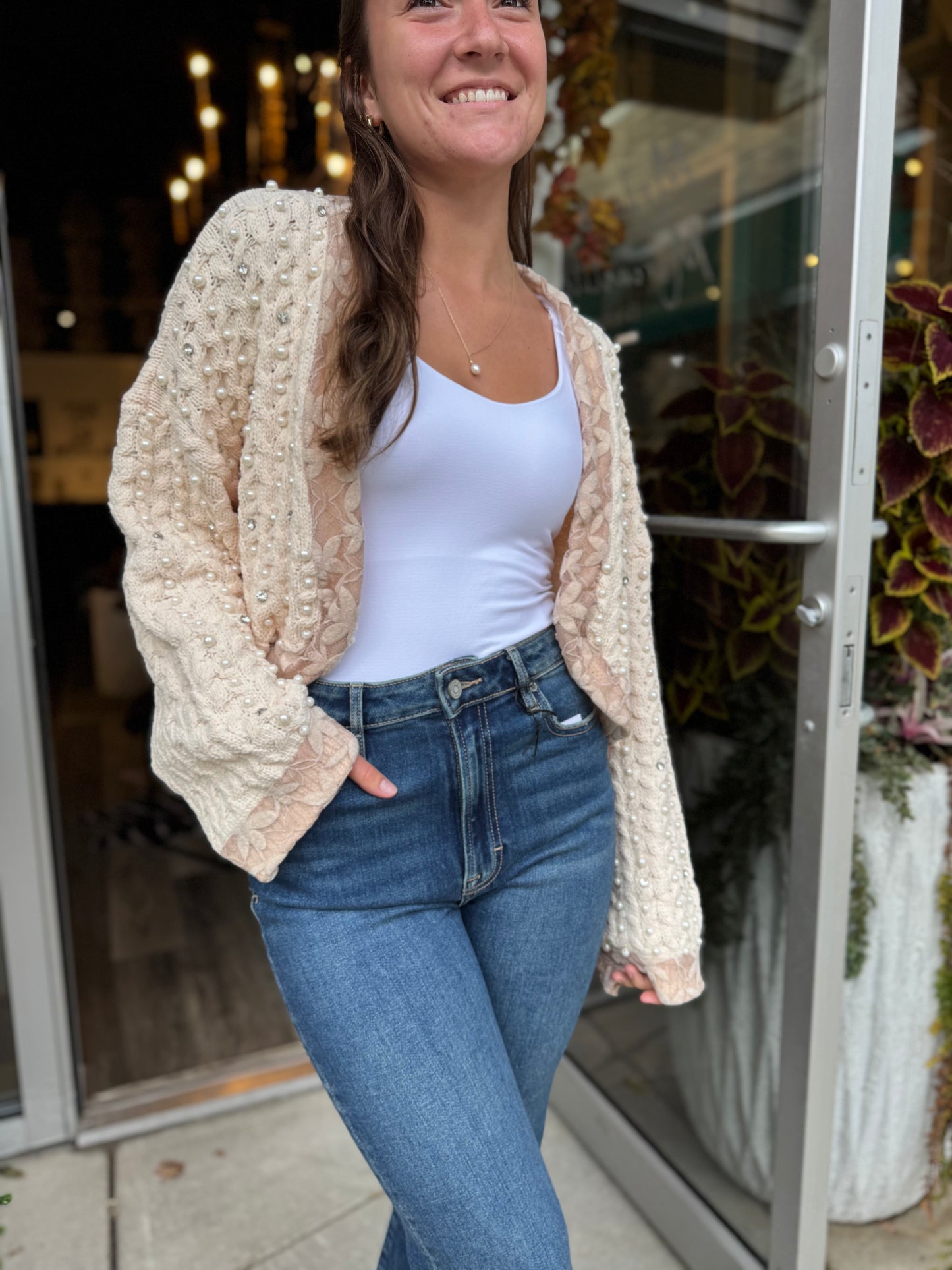 Contrast Pearl Cardigan