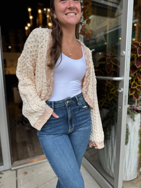 Contrast Pearl Cardigan