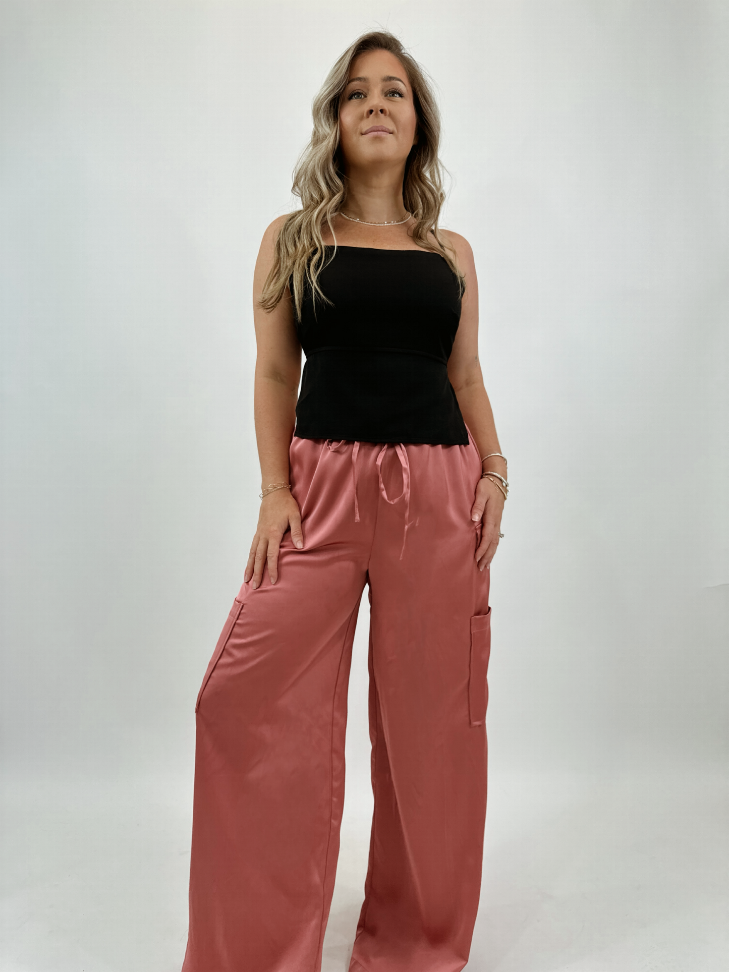 Satin Cargo Pants