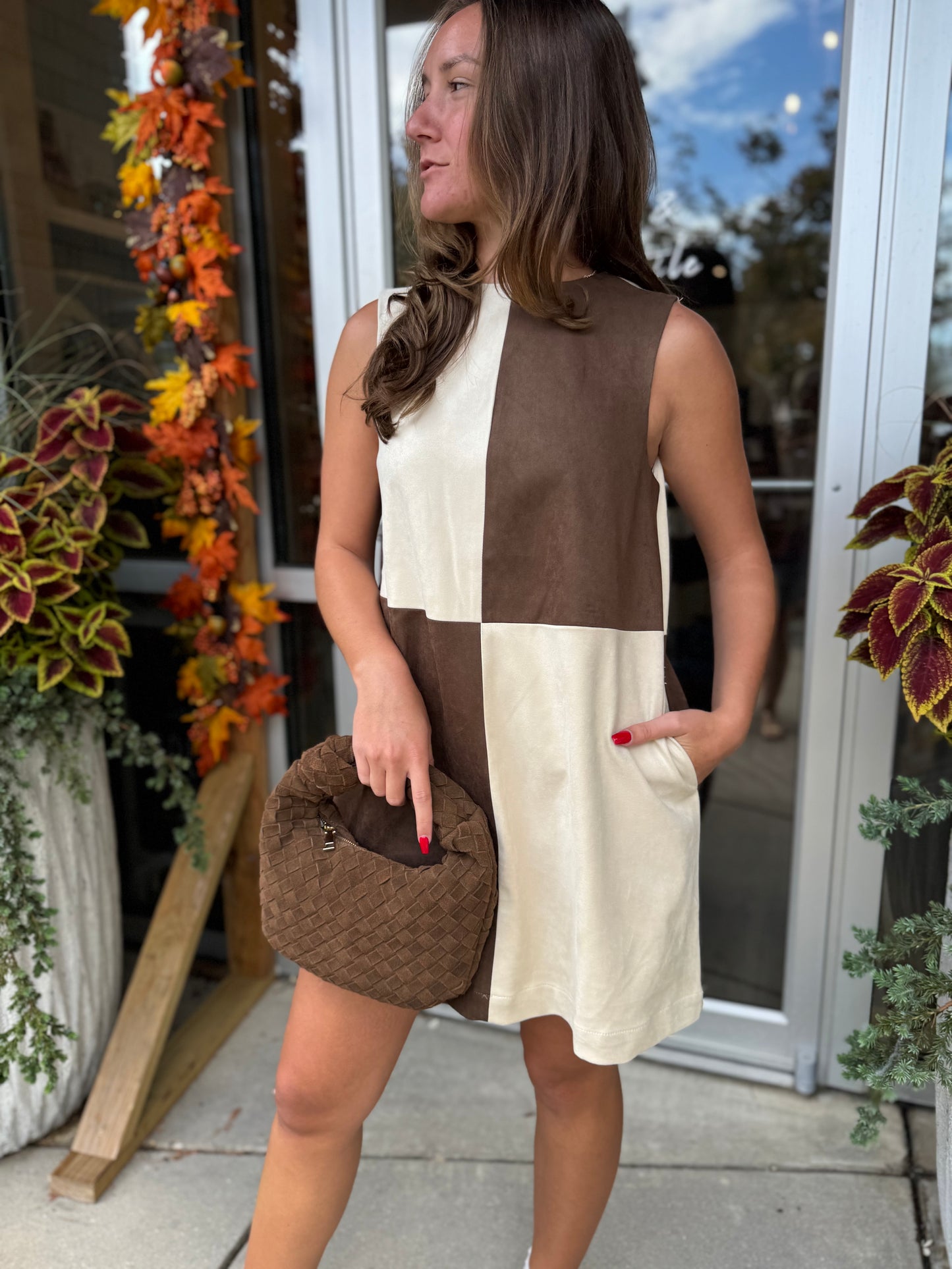 Suede Color Block Dress