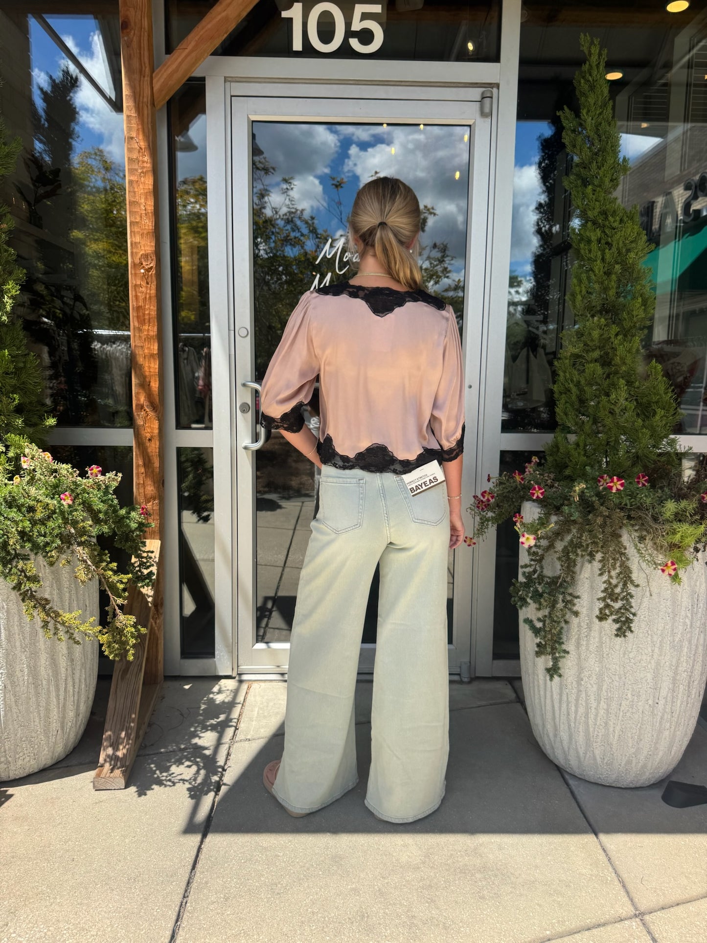 Pink Lace Trim Blouse