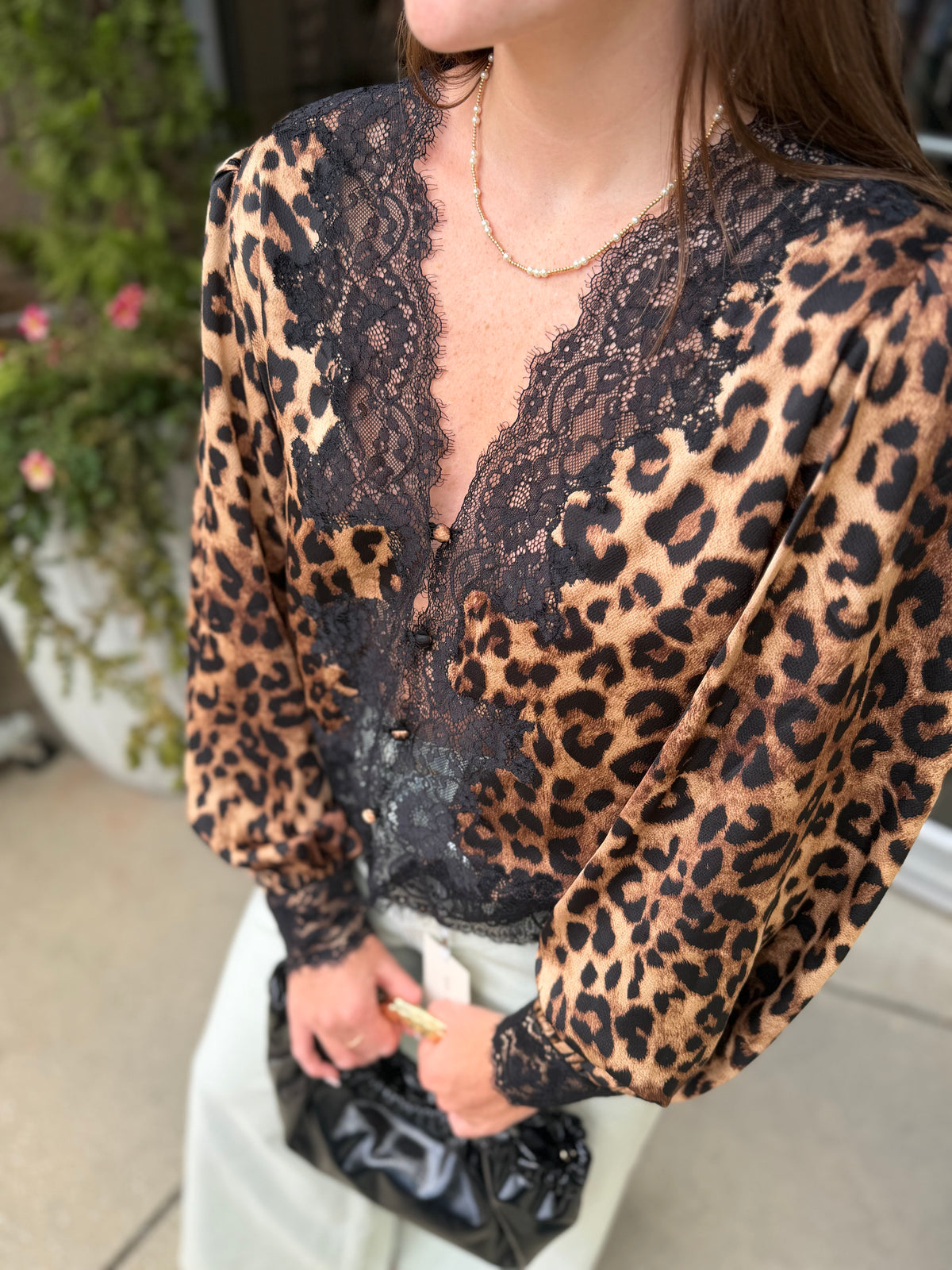 Leopard Lace Trim Blouse