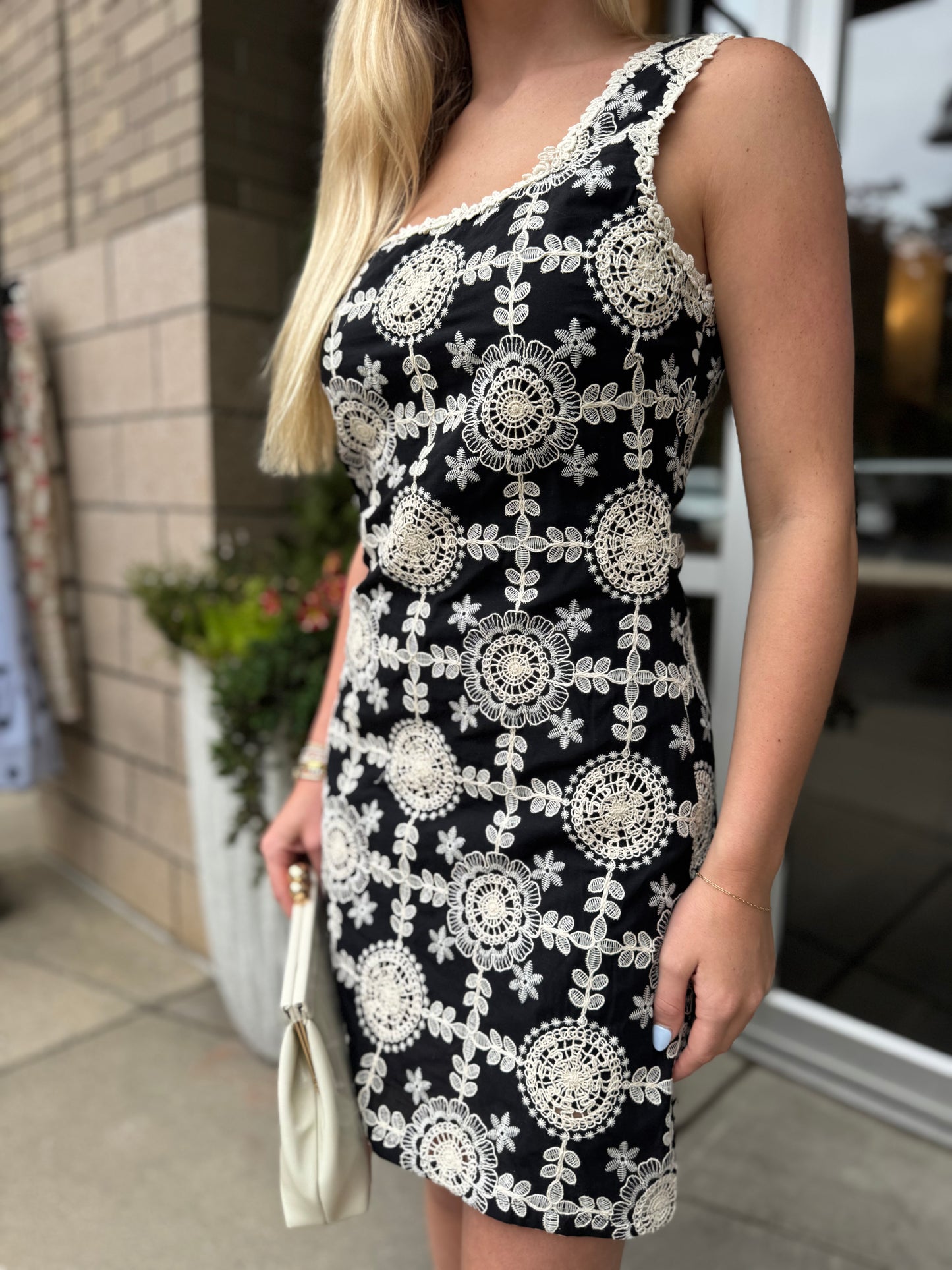 Black Crochet Shift Dress