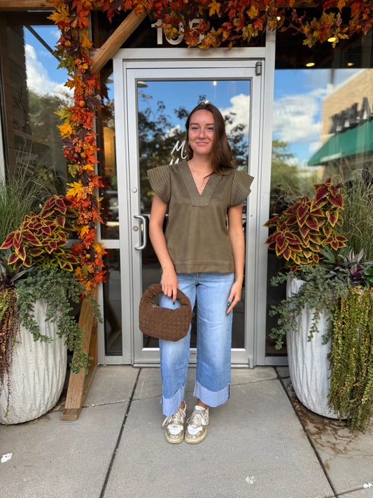Flutter Sleeve Suede Top