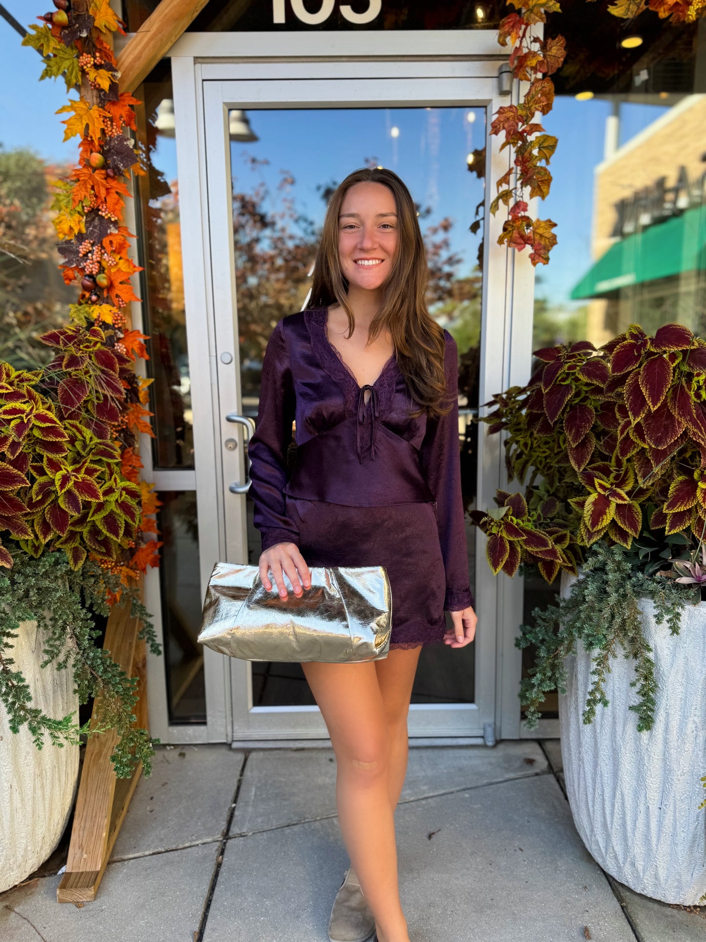 Lace Trim Plum Blouse