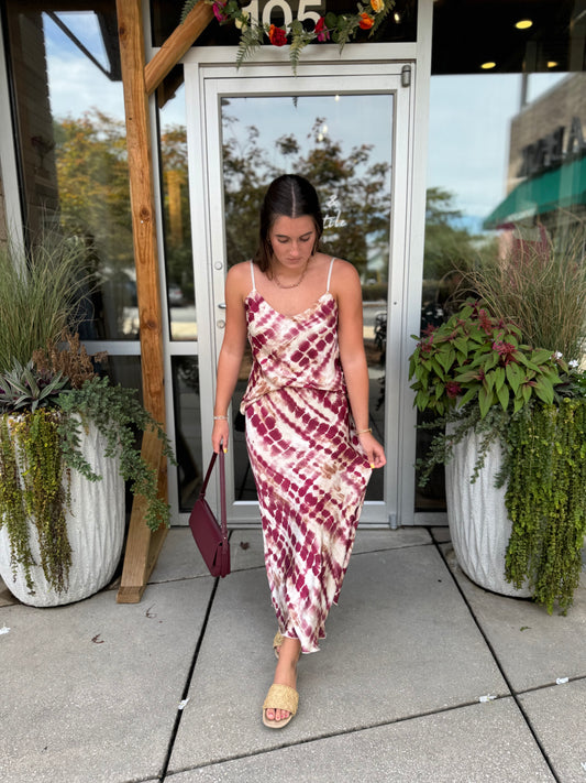 Burgundy Tie Dye Slip Skirt
