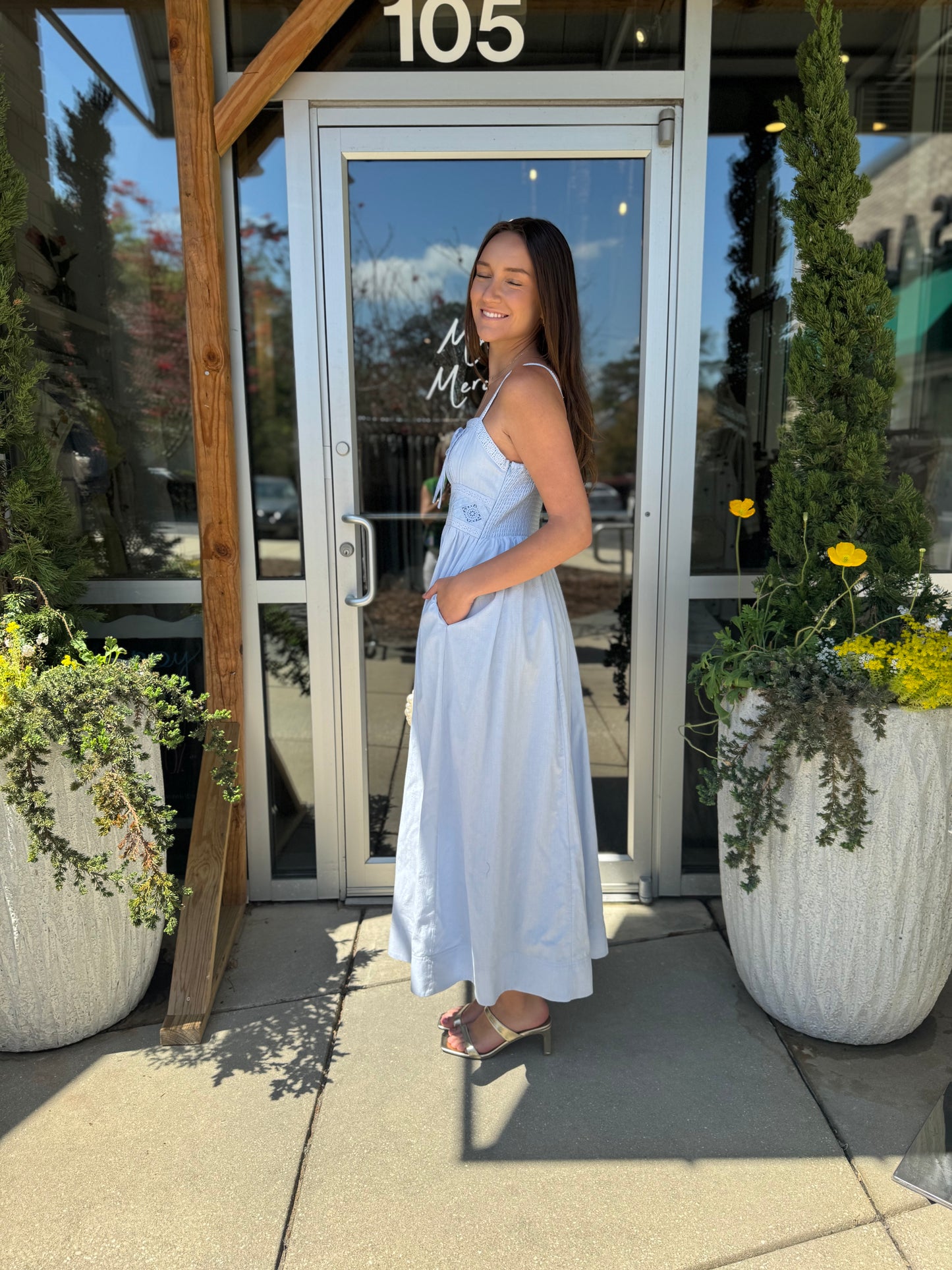 Pintuck Lace Strap Maxi Dress