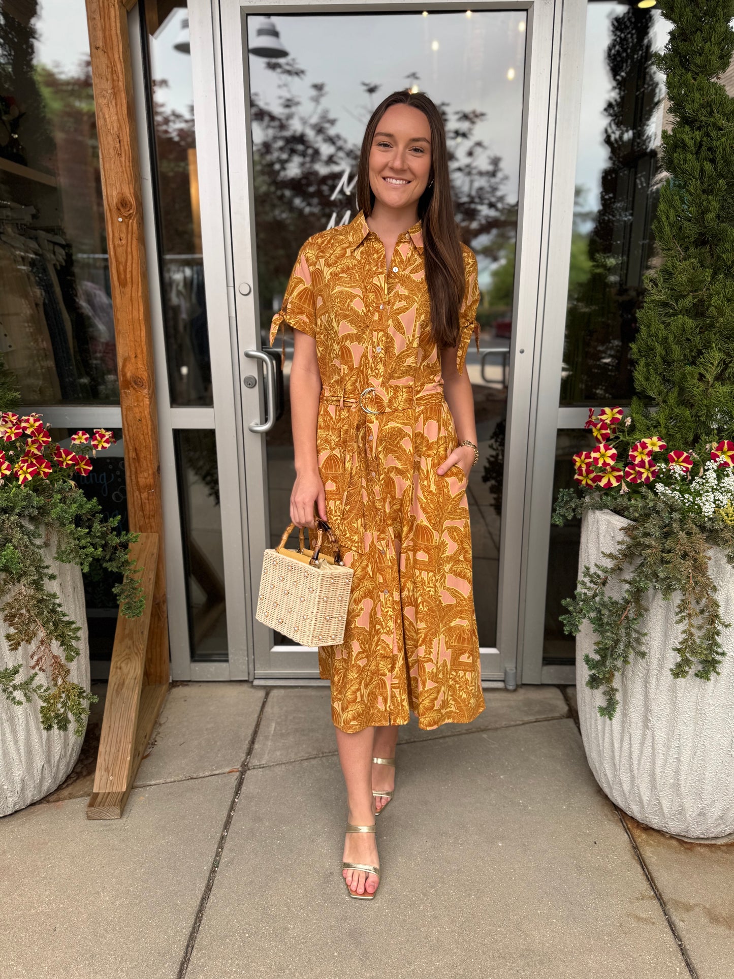 Golden Apricot Belted Dress