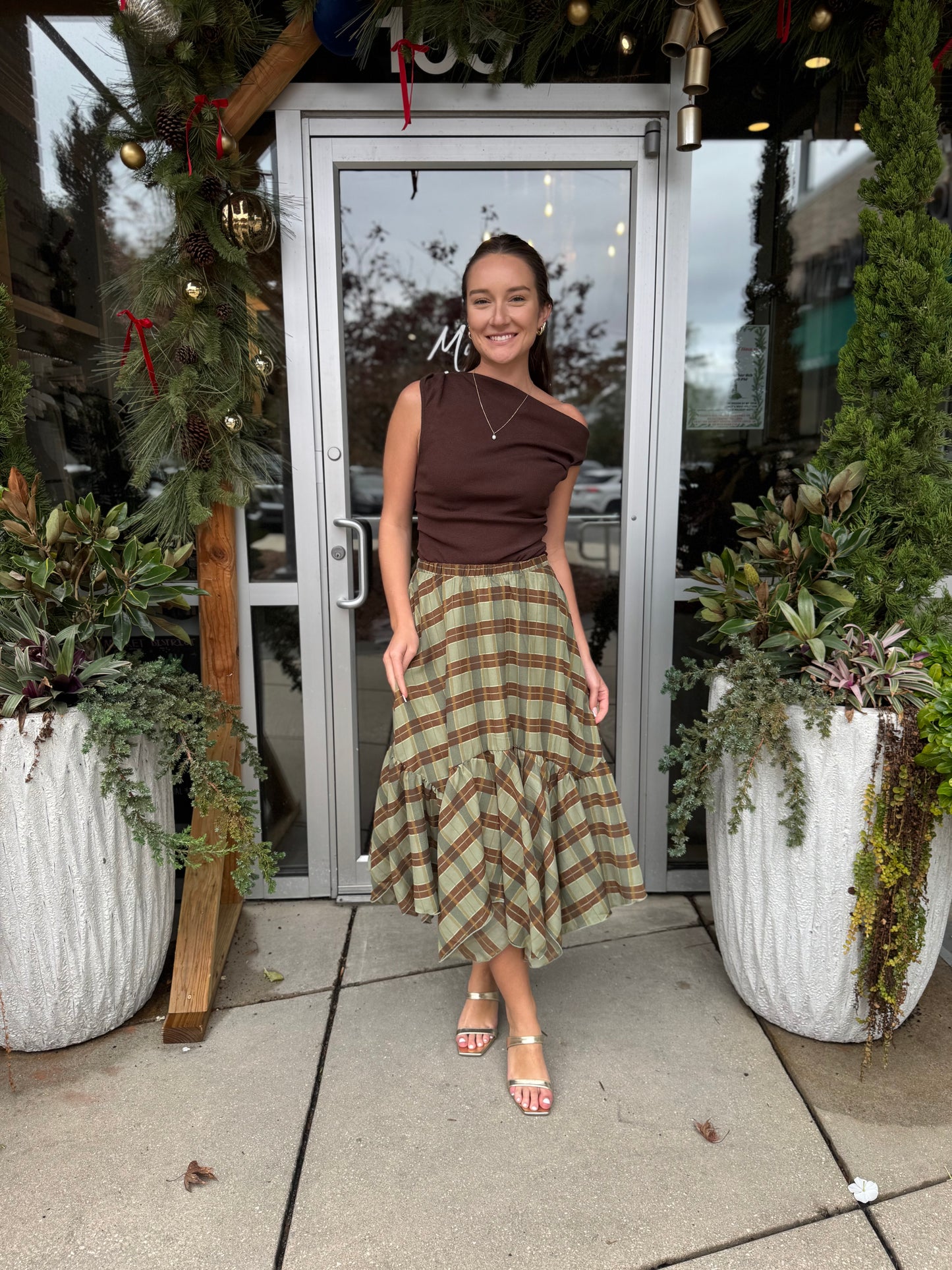 Plaid Pleat Maxi Skirt