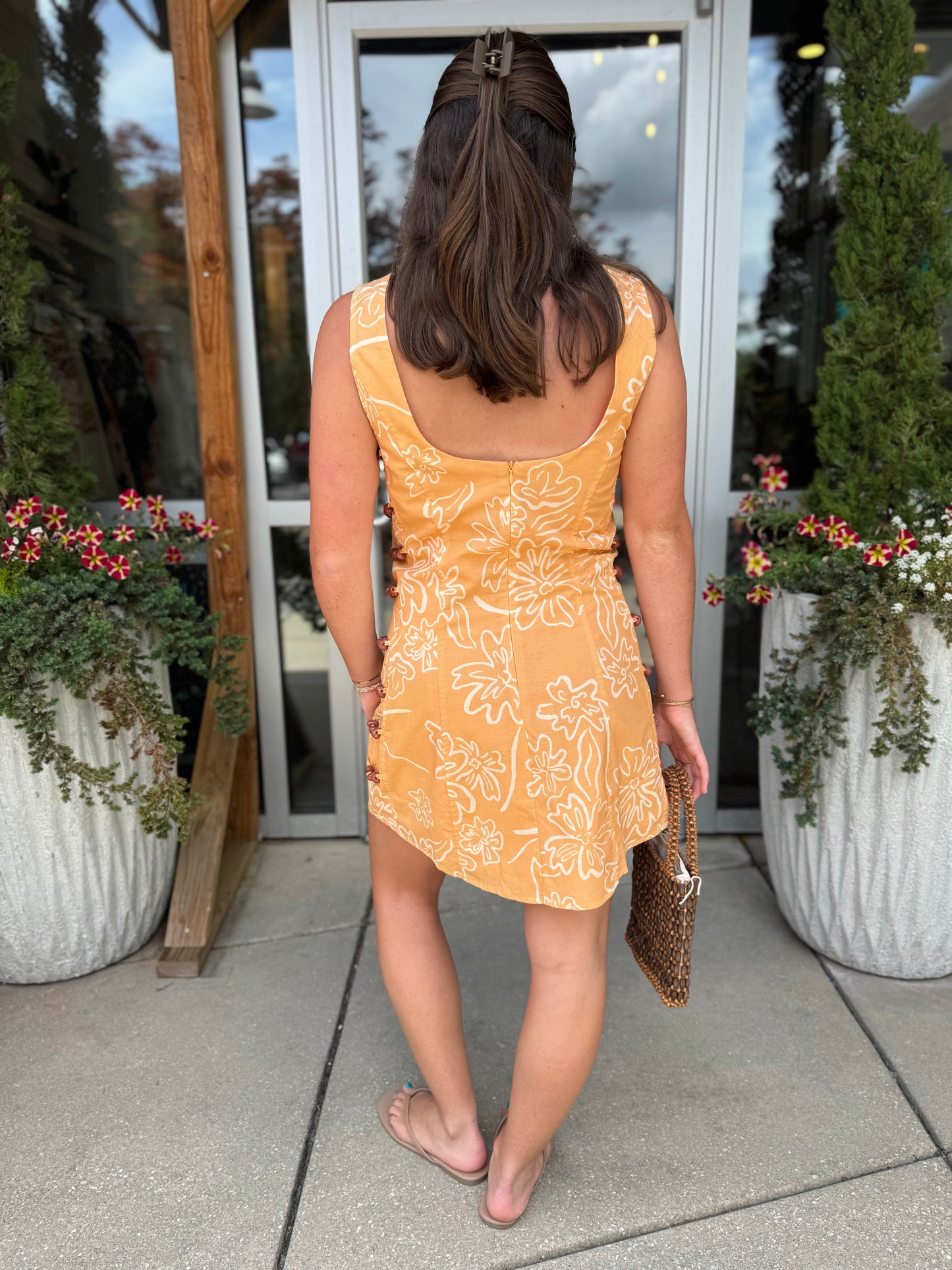 Wood Detail Mini Dress