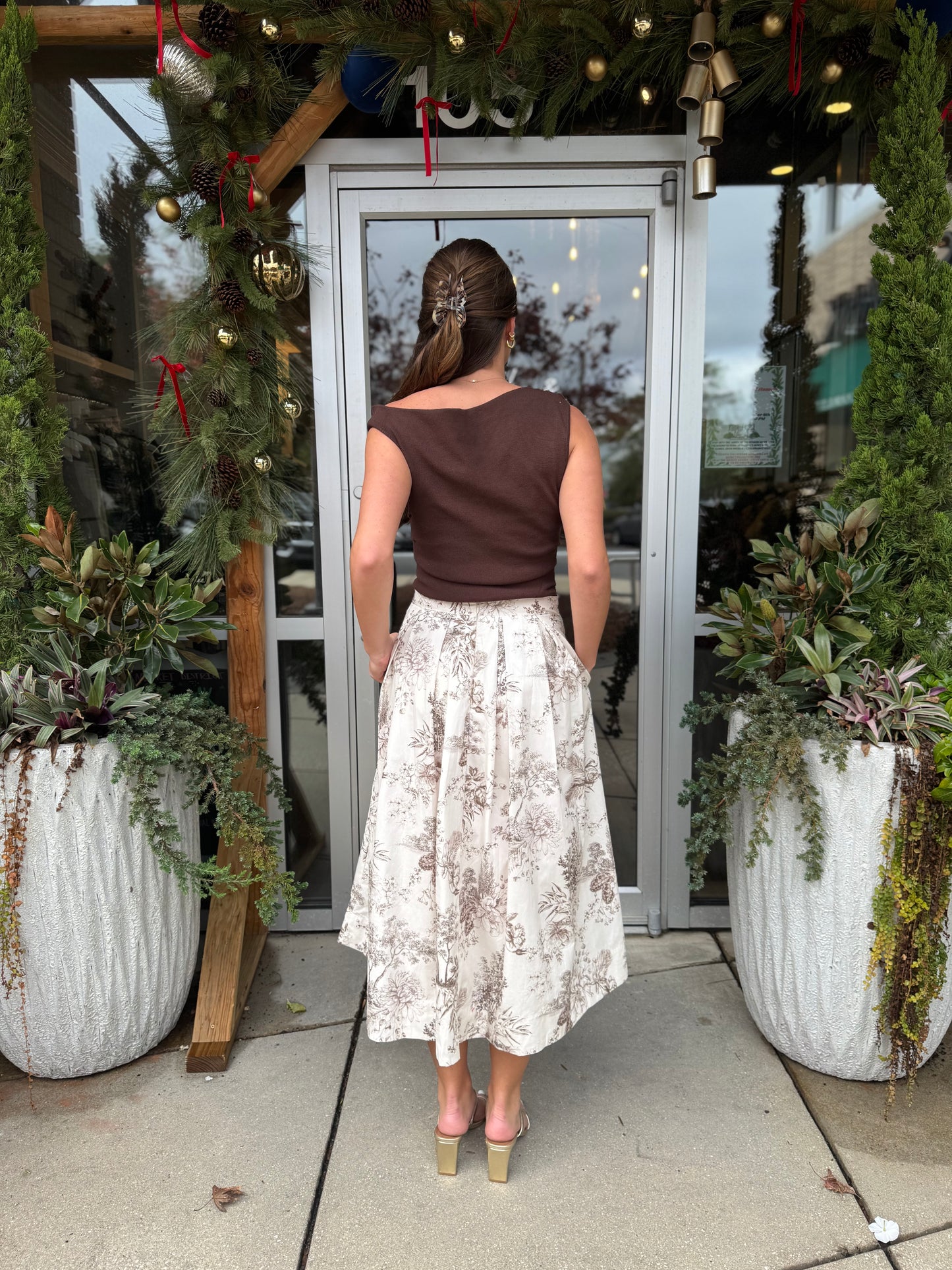Brown Toile Midi Skirt