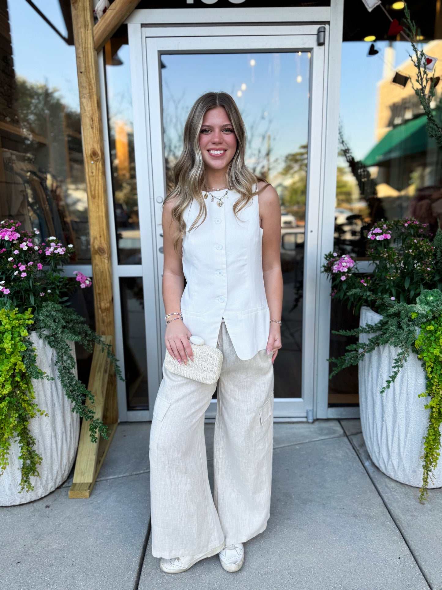 White Seamless Linen Vest