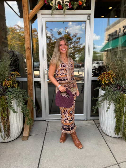Fringe Knit Midi Skirt