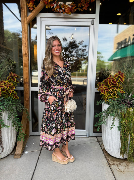 Autumn Floral Midi Dress