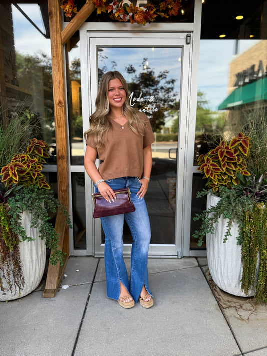 V Neck Cap Sleeve Sweater