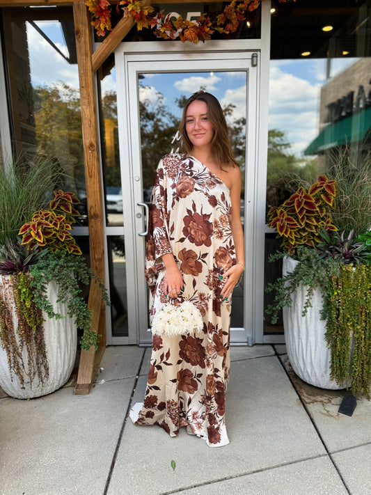 One Shoulder Woodland Maxi Dress