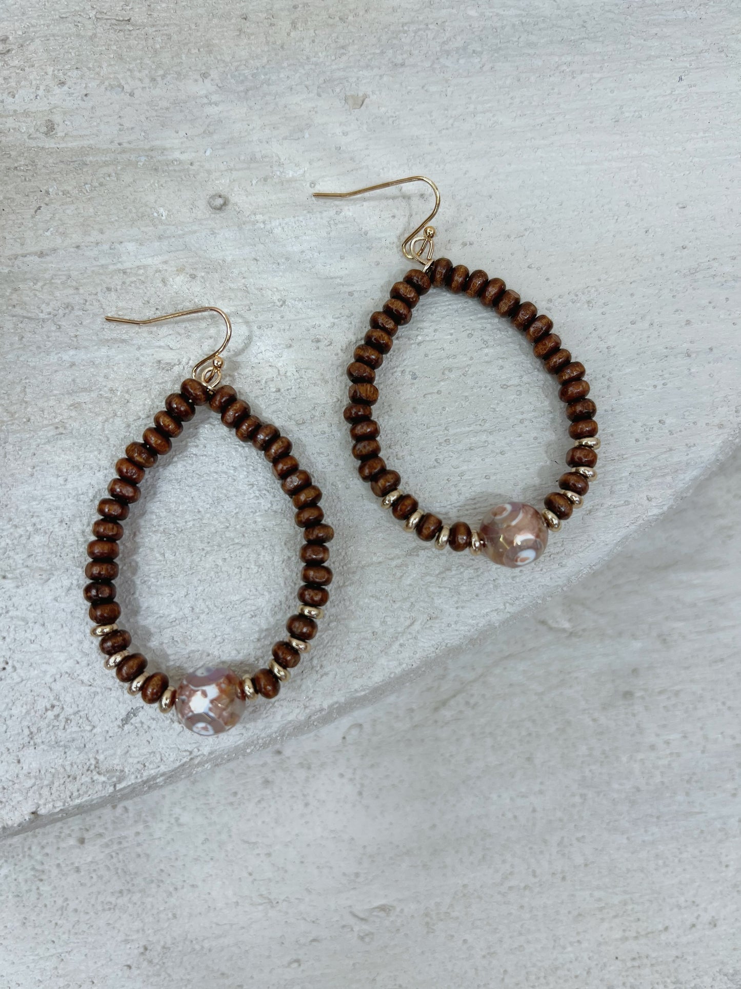 Wood Drop with Marble Earrings