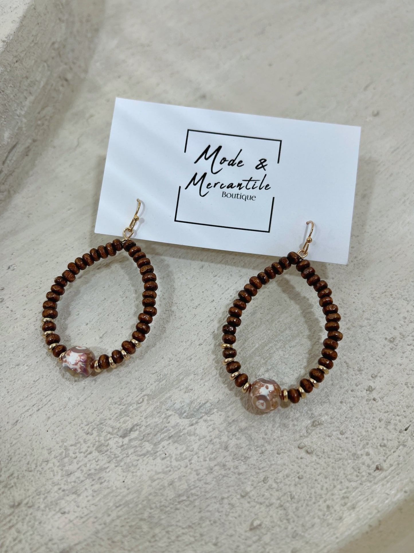 Wood Drop with Marble Earrings