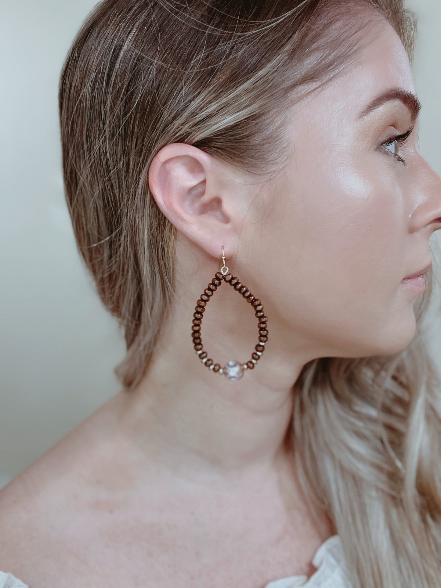 Wood Drop with Marble Earrings