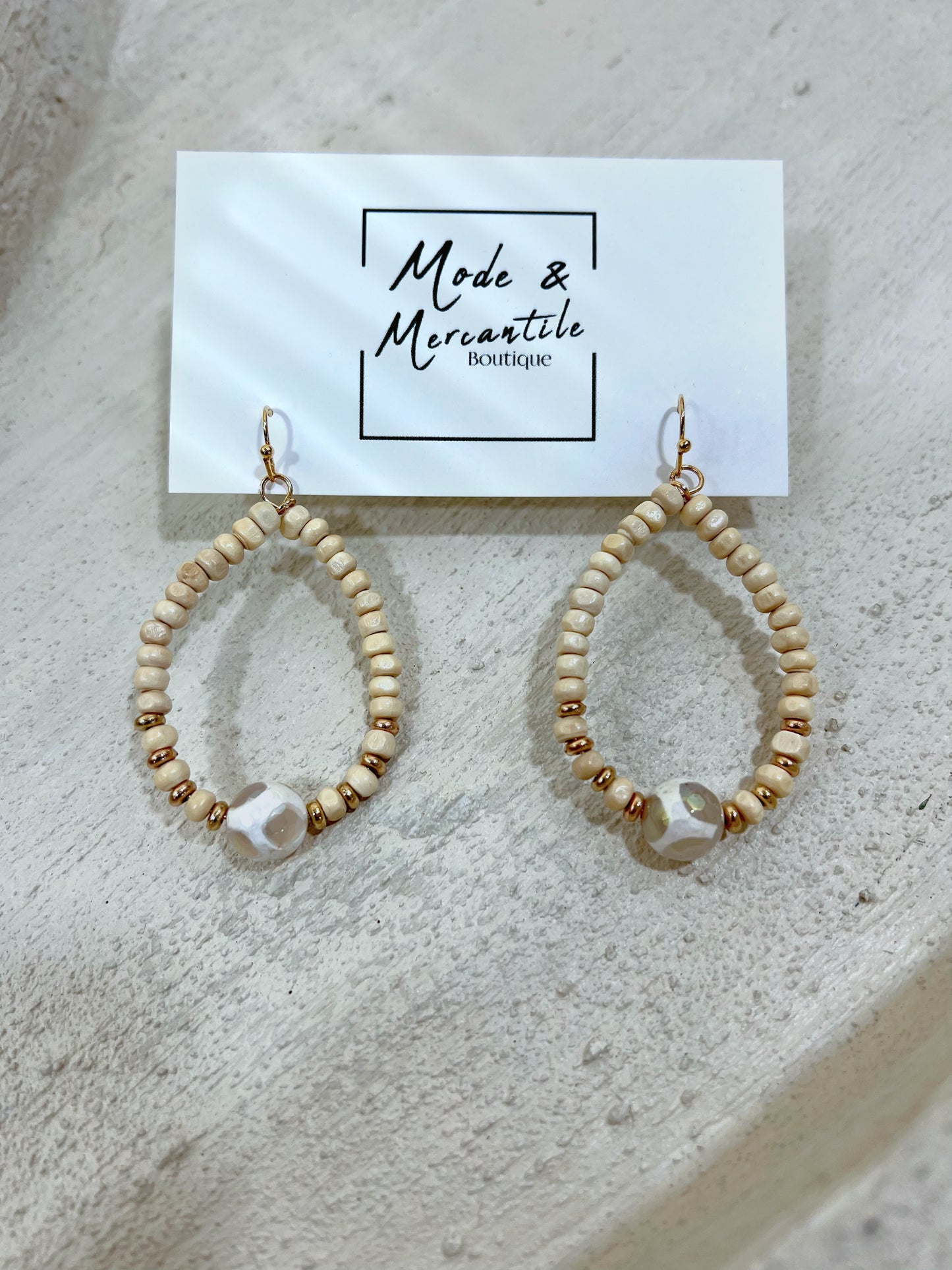 Wood Drop with Marble Earrings