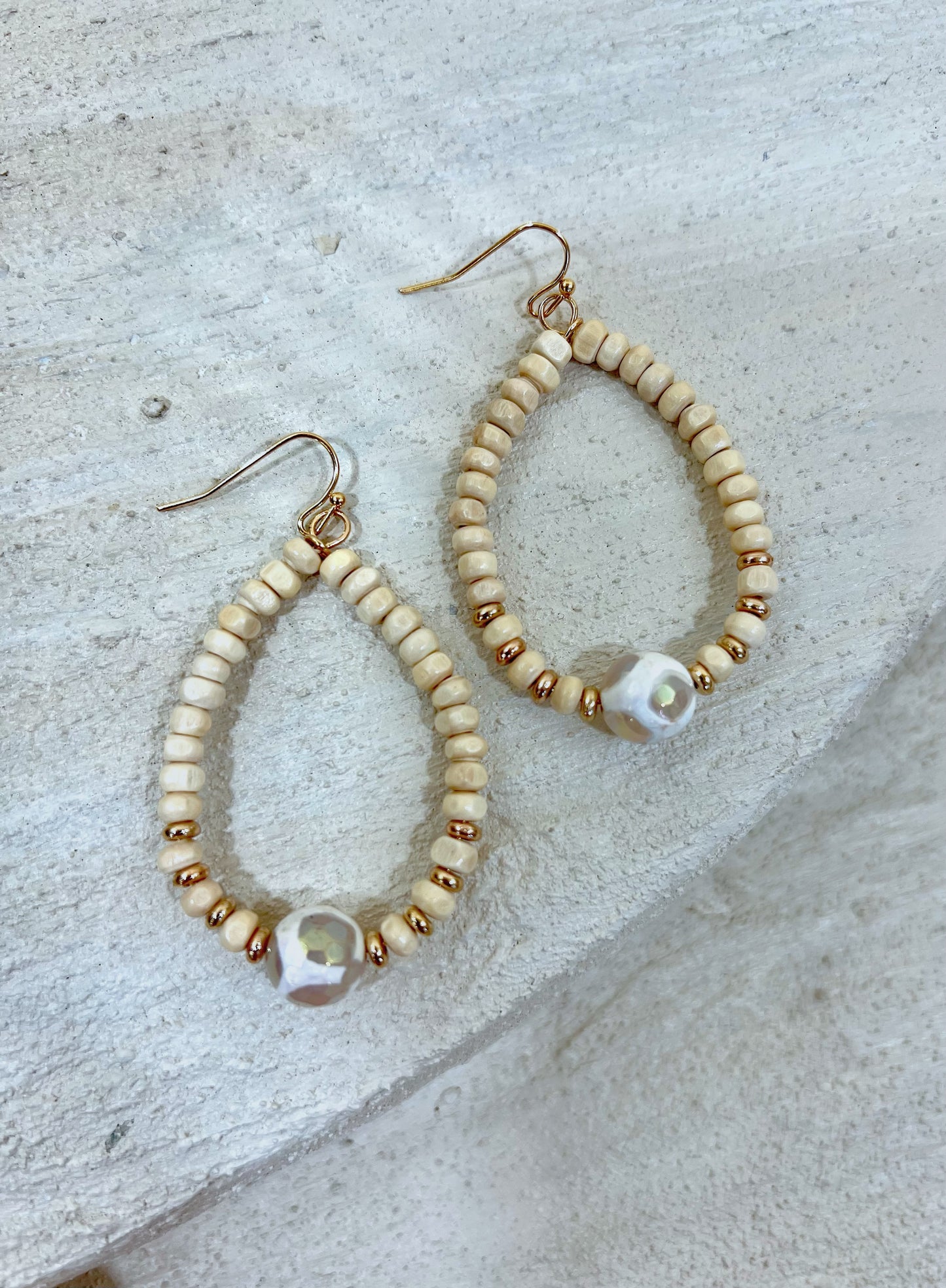 Wood Drop with Marble Earrings